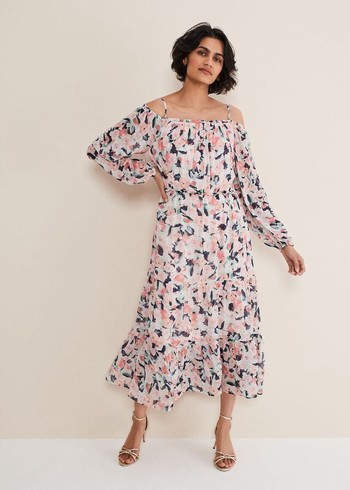 Phase Eight Vicky Off Shoulder Printed Dress Multicolor Canada | HXQANO-039